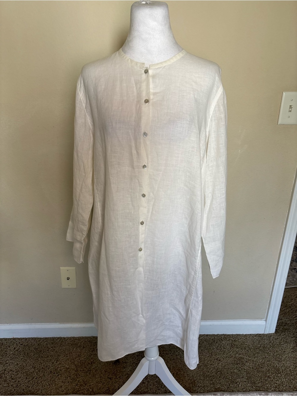 Eileen Fisher Organic White Linen Long Shirtdress Size Medium